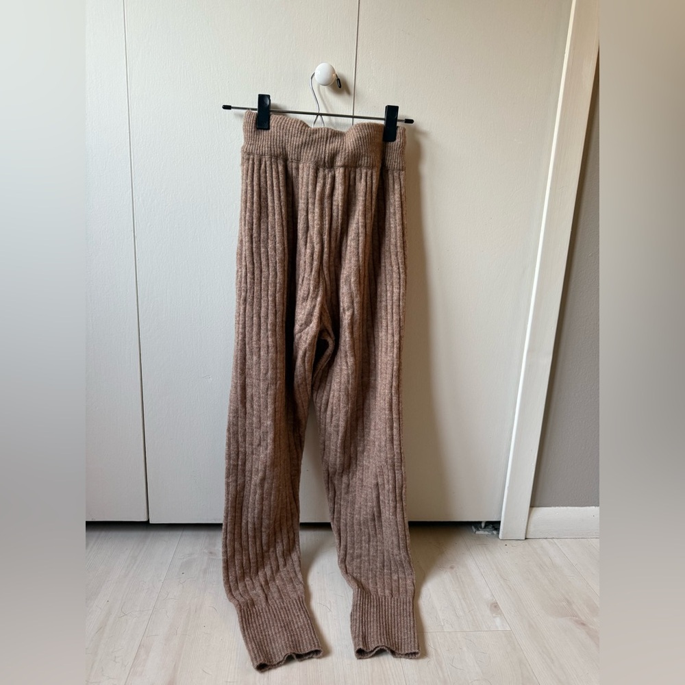 Free People Taupe Ribbed Knit Sweater Pants - Picture 2 of 8